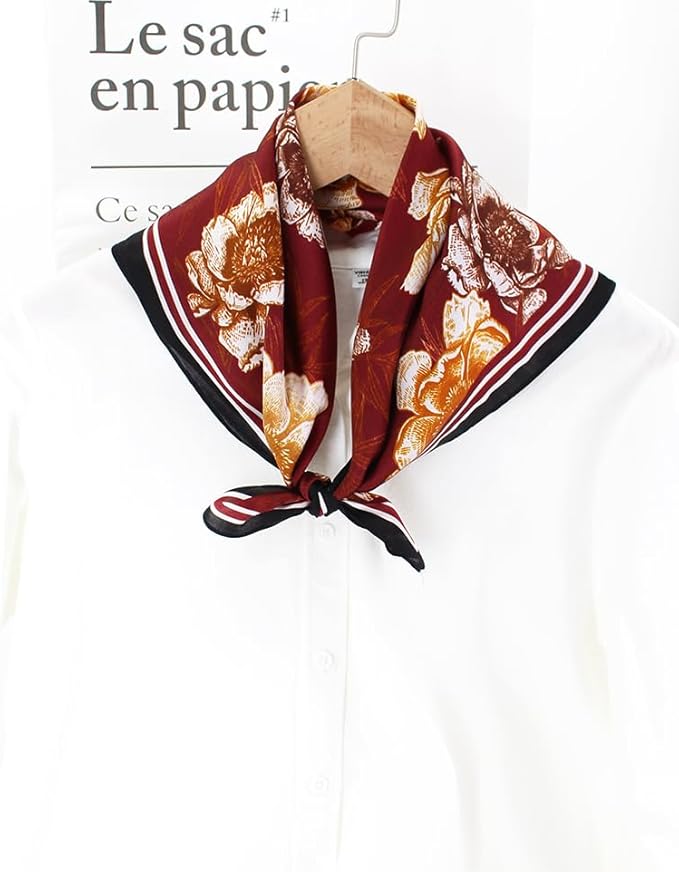 ANDANTINO 100% Pure Mulberry Silk Small Square Scarves -21'' x 21''- Digital Printed Neckerchief –Women Men Lightweight Scarf