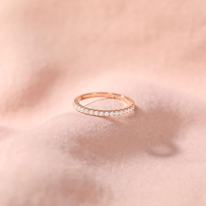 EAMTI 2mm Wedding Band Cubic Zirconia Half Eternity Stackable Brass Engagement Ring Size 3-13