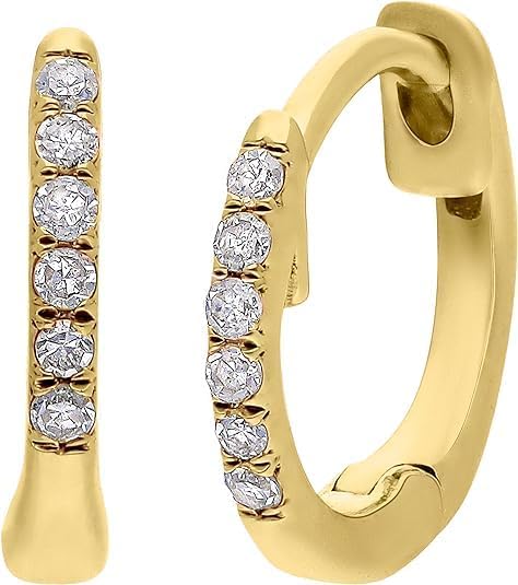 DISENO Huggie Hoop Earrings in 10k White and Yellow Gold with 0.05 ct Natural Diamonds (F-G Color, SI1-SI2 Clarity) Fine Jewelry for Women Ideal Gifts for Birthday, Wedding, Anniversaries