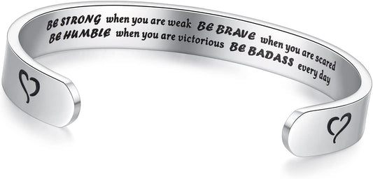 TONY & SANDY Inspirational Bracelets for Women Teen Girls Personalized Gifts for Daughter Granddaughter Mom Sister Friends Stainless Steel Engraved Cuff Birthday Easter Christmas