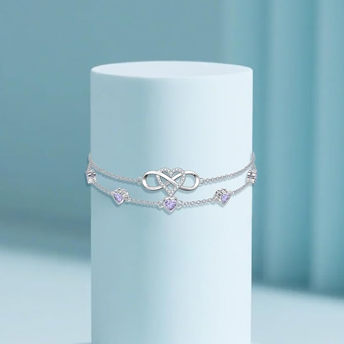 Dorunmo 925 Sterling Silver Infinity Heart Birthstone Anklet Bracelets for Women Best Mother's Day Birthday Jewelry for Wife Girlfriend Mom Her