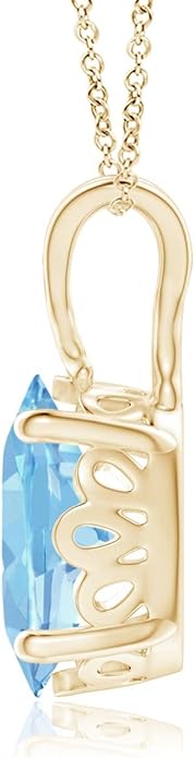 Angara Natural Aquamarine Solitaire Pendant for Women | Vintage in 14K Solid Gold/Platinum With 18" Chain | March Birthday, Anniversary, Gemstone Jewelry Gift