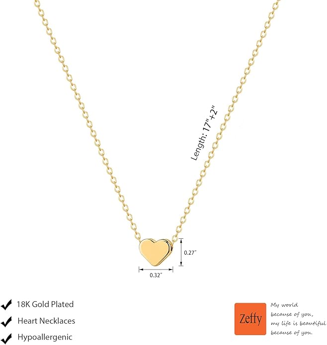 Zeffy Dainty Gold Heart Necklace for Women Trendy 14K Gold/Silver Plate Cute Heart Pendant Choker Necklaces Gold Love Heart Chain Necklace for Women Dainty Gold Jewelry Gifts for Women