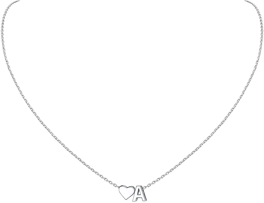 ChicSilver 925 Sterling Silver Heart Initial Necklaces for Women -Dainty Personalized Heart Pendant Letter Alphabet Necklace for Women