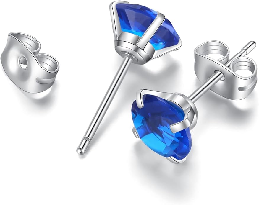 6 Pairs Stud Earrings Set, Hypoallergenic Cubic Zirconia Earrings 316L Stainless Steel CZ Earrings 3-8mm