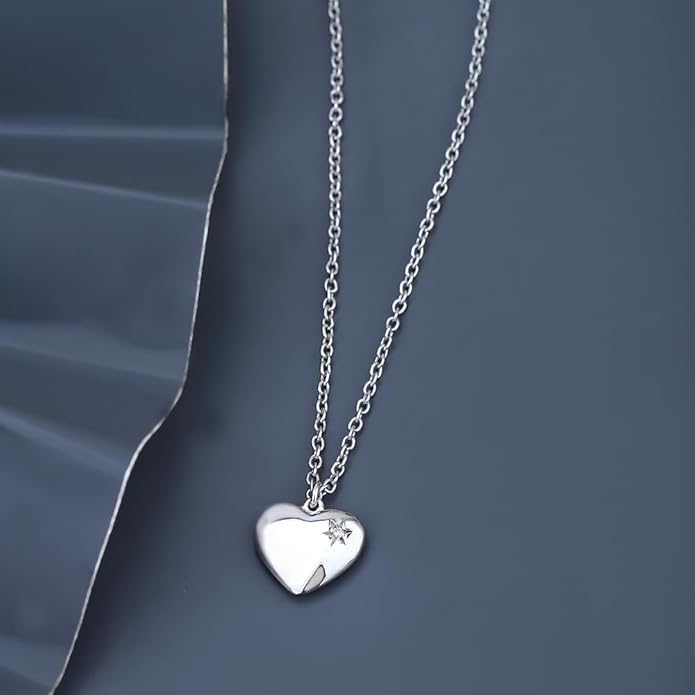 Vanbelle Sterling Silver Jewelry - Rhodium Plated with 925 Stamp - Puffed Heart Pendant Necklace - Elegant Handcrafted Necklace for Women - Mother's Day Collection
