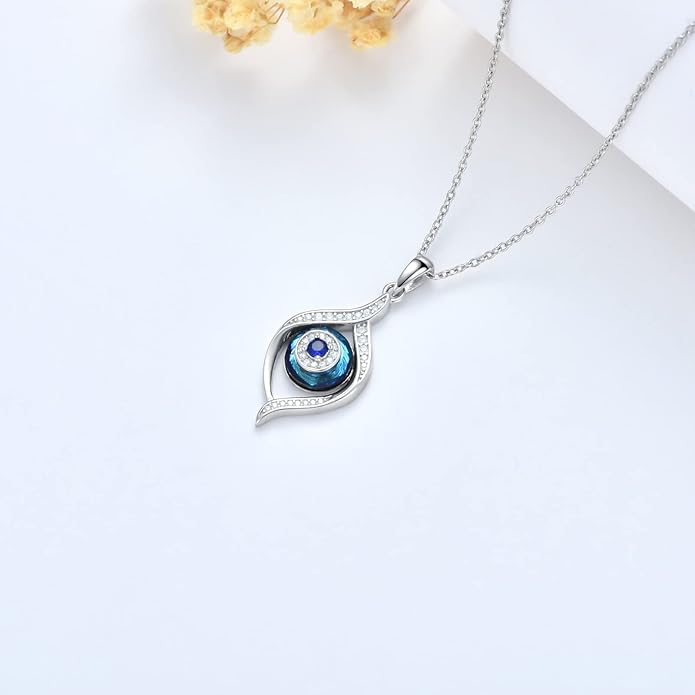 VONALA Evil Eye Necklace Sterling Silver Blue/Purple/White/Multi Eyes Pendant Necklace Luck Amulet Ojo Turco Jewelry Gift for Women Girls Daughter Mother