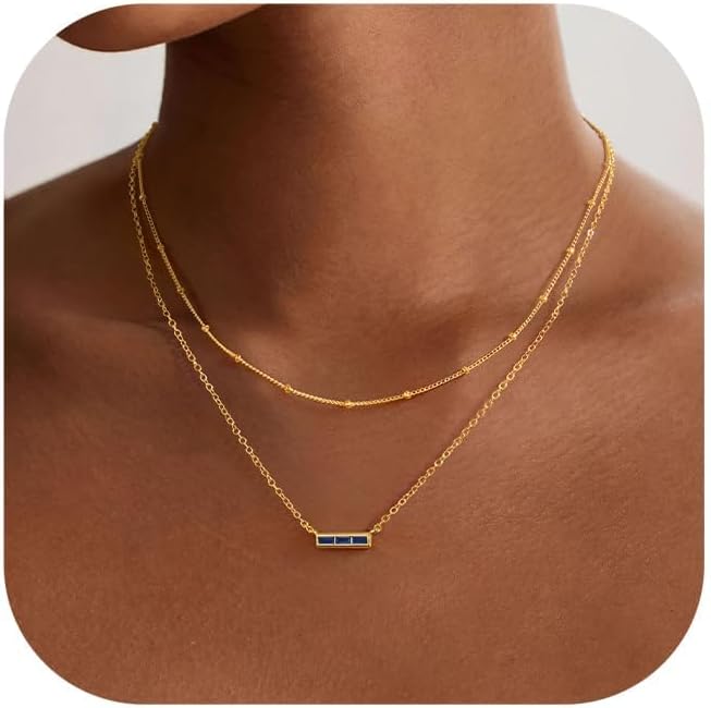 Turandoss Birthstone Necklace for Women, Dainty 14K-Gold-Plated 12 Months Birthstone Layered Necklaces, Trendy Birthday Jewelry Gifts for Women Teen Girls