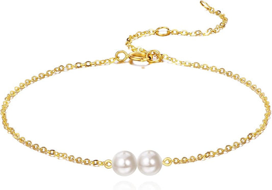 KECHO 14K Real Gold Freshwater Cultured Pearl Bracelet 14K Solid Gold Jewelry Anniversary Birthday Gift for Women
