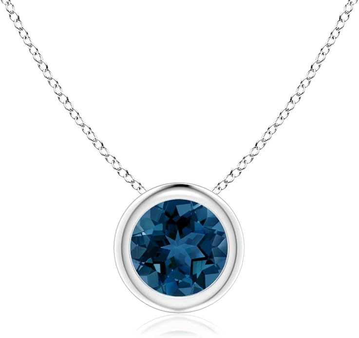 Angara Natural London Blue Topaz Solitaire Pendant for Women | Round Blue Topaz Pendant Necklace in 14K Solid Gold/Silver/Platinum With 18" Chain | December Birthday, Gemstone Jewelry Gift