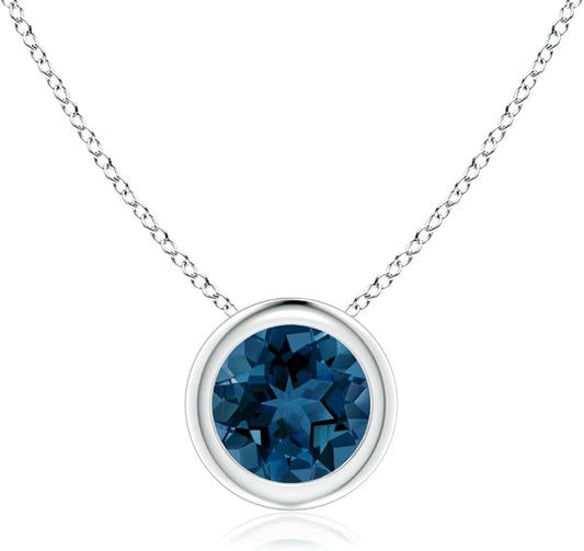 Angara Natural London Blue Topaz Solitaire Pendant for Women | Round Blue Topaz Solitaire Pendant Necklace in 14K Solid Gold/Silver/Platinum | December Birthday, Gemstone Jewellery Gift