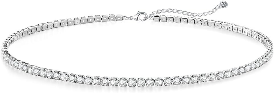 Tennis Necklace Bracelet for Women, Sterling Sliver, Dainty Chocker Necklace, Crystal Bracelet for Women, Wedding Jewelry for Bride, Sparkly Party Prom Hypoallergenic
