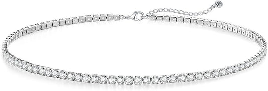 Tennis Necklace Bracelet for Women, Sterling Sliver, Dainty Chocker Necklace, Crystal Bracelet for Women, Wedding Jewelry for Bride, Sparkly Party Prom Hypoallergenic