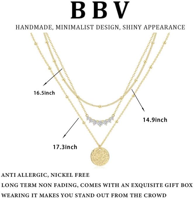 BBV Layered Gold Necklaces for Women Stackable Dainty 14K Gold Plated Silver Chain Necklace Layering Cute Fashion Pendant Choker Necklaces Trendy Jewelry Set Gifts for Women