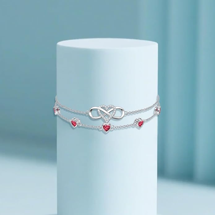 Dorunmo 925 Sterling Silver Infinity Heart Birthstone Anklet Bracelets for Women Best Mother's Day Birthday Jewelry for Wife Girlfriend Mom Her