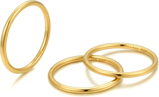 NOKMIT 1mm 14K Gold Filled Rings for Women Girls Thin Gold Ring Dainty Cute Stacking Stackable Thumb Pinky Band Non Tarnish Comfort Fit Size 4 to 11 1PC/2PCS/3PCS