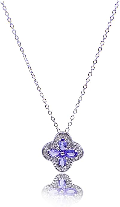 Pendant Necklaces for Women 925 Sterling Silver with Moissanite & Genuine Jewelry, Lucky Clover, Butterfly, Pink Crystal Heart Design, 14K White Gold Plated Nacklace, Mom Wife Women's Birthday Gifts