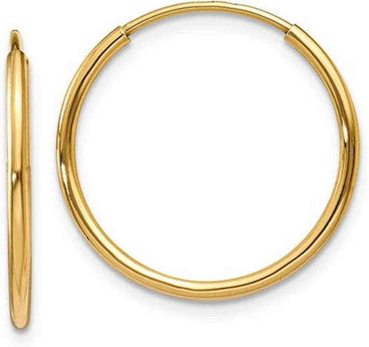 14k Gold Endless Hoop Earrings, 1.25mm Thick Tube