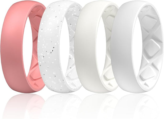 Egnaro Women's Bridal Rings Sets, 6mm Wide, 2mm Thick, Silicone Wedding Rubber Band with Half Size, Inner Arc Ergonomic Breathable Design