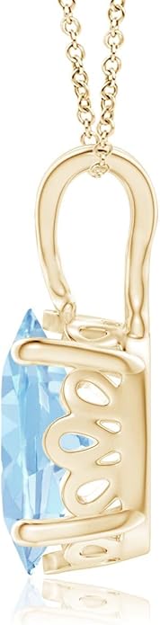 Angara Natural Aquamarine Solitaire Pendant for Women | Vintage in 14K Solid Gold/Platinum With 18" Chain | March Birthday, Anniversary, Gemstone Jewelry Gift