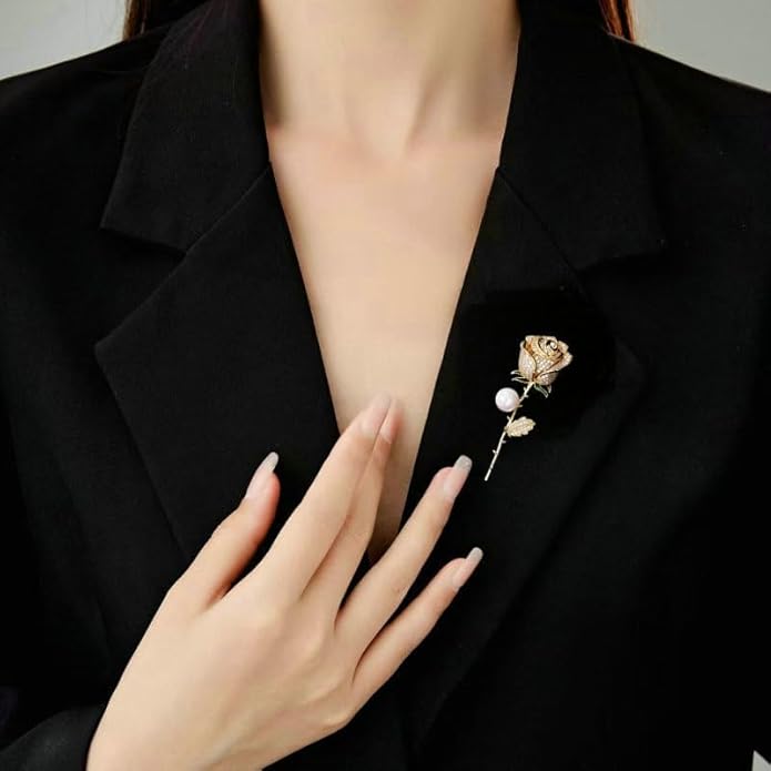 14K Gold Moissanite Rose Flower Brooch - Chic & Elegant Jacket Pin, Ideal Mother's Day Gift, Timeless Women's Accessory, Ideal for Special Occasions