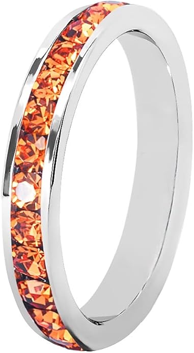 Muses Art Design Birthstone Eternity Band Ring (Channel Set/Full Round), Stackable Fashion Ring with Crystal Birthstone