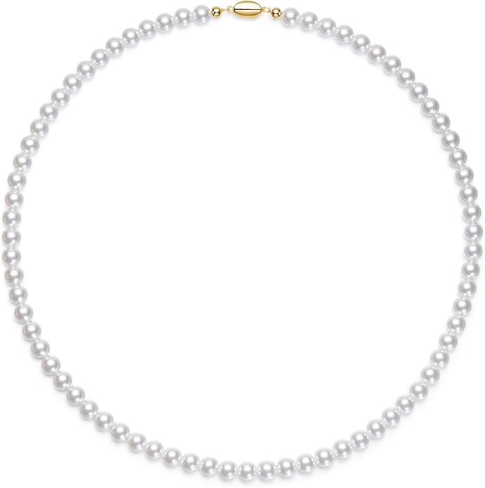 Mameloly Pearl Necklaces for Women Dainty 925 Sterling Silver 18K Gold Plated 6MM Simulated White Pearl Choker Necklace Strand for Her Engagement Wedding Birdal