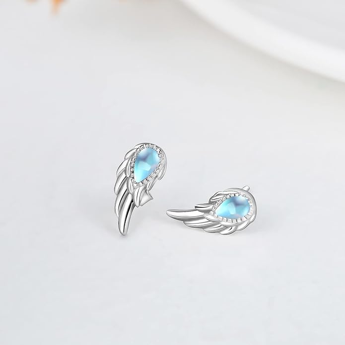 Sterling Silver Opal and Moonstone Angel Earrings Studs by Angel Jewelry