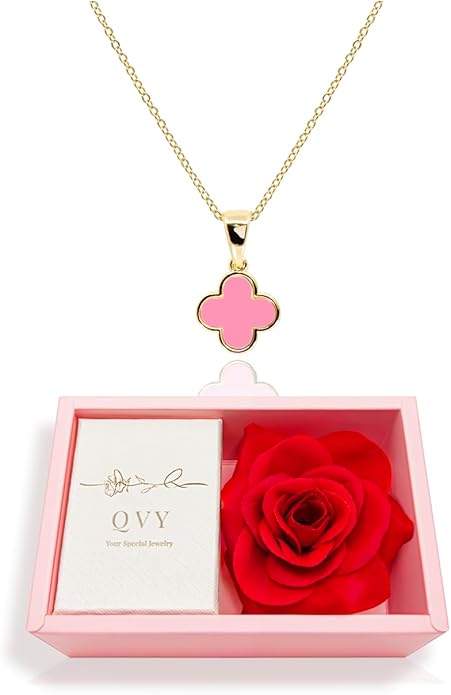 MUSEQVE Four Leaf Clover Necklace for Women Dainty Mother of Pearl White Black Onyx Pink Blue Mint Green Crystal Lucky Clover Pendant 14K Gold Plated Jewelry Gifts [CVRN]
