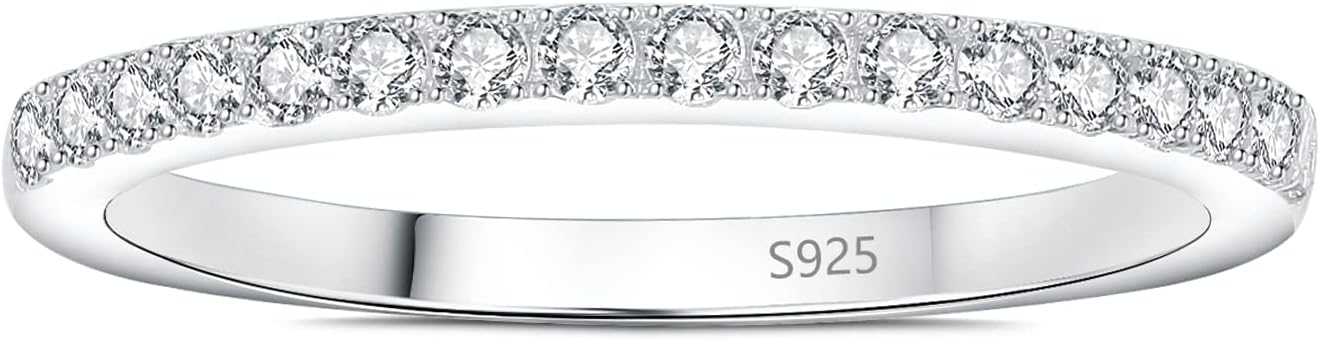 JewelryPalace 6 Stone Cubic Zirconia Half Eternity Stackable Wedding Rings for Women, 14K White Yellow Rose Gold Plated 925 Sterling Silver Promise Rings for Her, Simulated Diamond Wedding Band Ring