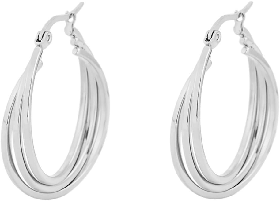 Edforce Women's Stainless Steel Overlapping Triple Hoop Earrings, (25mm-35mm)