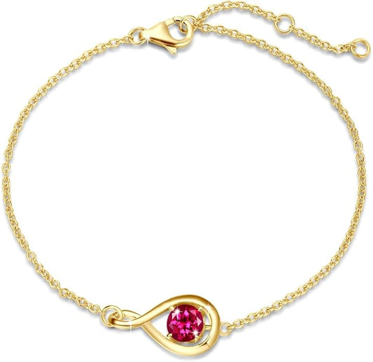 FANCIME Love Bracelet 925 Sterling Silver Infinity Birthstone Bracelets for Women Fine Jewelry Birthday Christmas Gifts for Her Mom Wife, Chain Length 6.7"+1.2" Extend