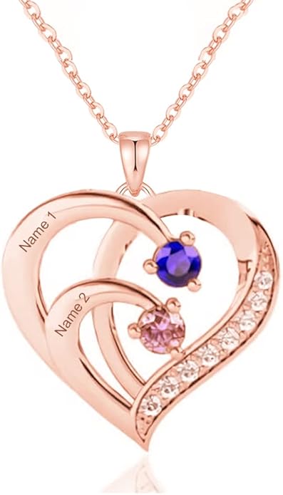 10K 14K 18K Personalized Solid Gold Nautral Diamond Mom Necklace with 1-5 Birthstones for Women Mom Wife,Custom Mother Birthstone Necklace Engraved Name Jewelry Gift for Mothers Day Birthday