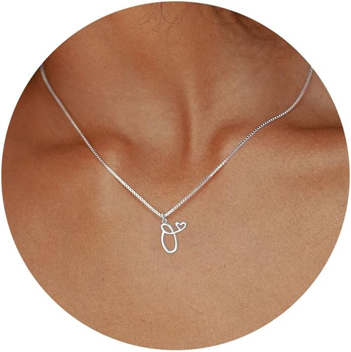Initial Necklaces for Women Trendy, Dainty Silver Letter Necklace Cute Pendant Choker Name Necklace Personalized Costume Monogram Silver Jewelry Necklace for Women Valentines Gifts
