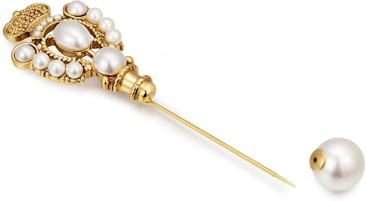 SHE'S FREE STYLE JUST FOR YOU [Versailles Dream] Vintage crown flower brooches and pins for women, Pearl brooch pins Metal Plating Process safety pins Baroque Style jewelry pins and brooches