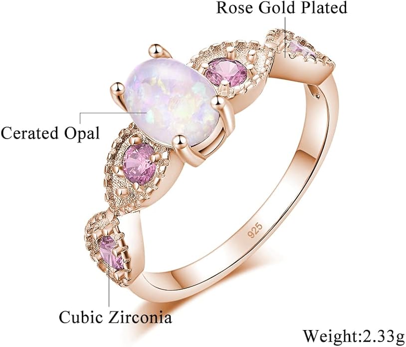 CiNily 18K Gold Plated Opal Ring-White Fire Opal & Amethyst & Cubic Zirconia Women Jewelry Gemstone Engagement Anniversary Ring Size 5-13