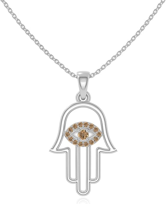 Natural Gemstone Evil Eye-Hamsa Hand Pendant Necklaces for Women in Silver/18K Yellow/Rose Gold Vermeil,Birthstone Jewelry Gifts for Her Birthday,Anniversary,Christmas,Graduation
