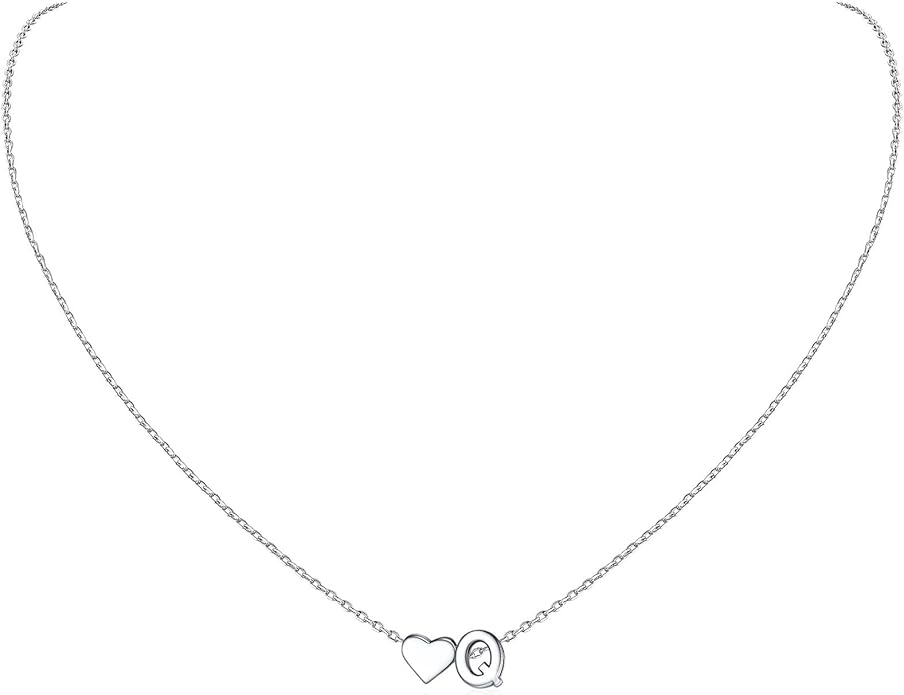 ChicSilver 925 Sterling Silver Heart Initial Necklaces for Women -Dainty Personalized Heart Pendant Letter Alphabet Necklace for Women