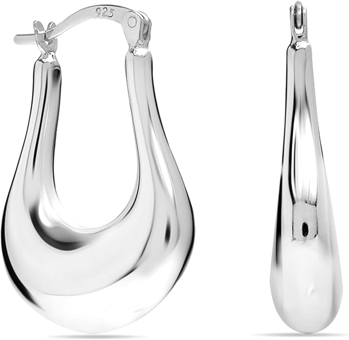 LeCalla 925 Sterling Silver Shrimp Classic Diamond-Cut Light-Weight Hoop Earrings for Women