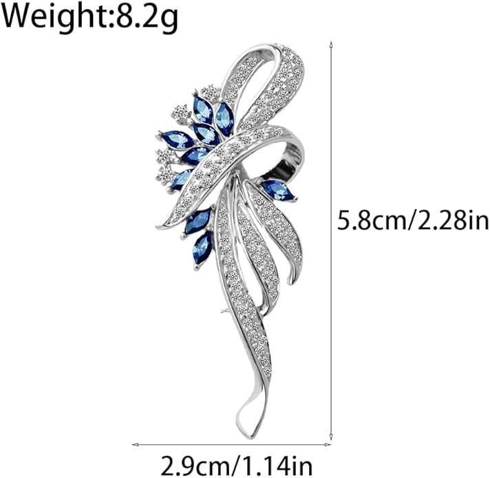 Rhinestone Brooches for Women,Vintage Silver Large Brooch Pins Blue Crystal Dress Brooch Pin Decorative Pins,Fashion Prom Jewelry Accessories