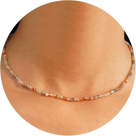 JSJOY Tiny Crystal Beaded Choker Necklaces for Women Colorful Beaded Necklace Dainty Choker Necklaces Simple Boho Jewelry Gifts for Teens Handmade Bead Necklaces Gifts