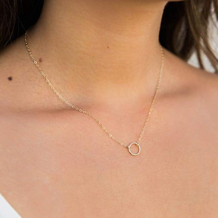 Turandoss Dainty Layered Choker Necklace, Handmade Y Pendant Necklace Multilayer Bar Disc Necklace Adjustable Layering Choker Necklaces for Women