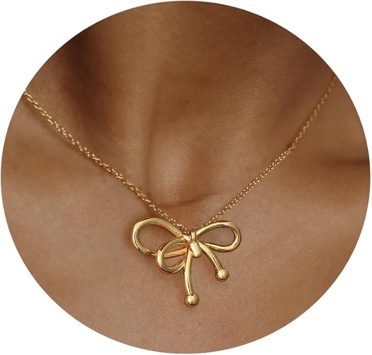 Dainty Gold Butterfly Bow Necklace for Women,18k Gold Plated Choker Necklaces for Women Waterproof & Daily & Simple, Gold Jewelry for Women