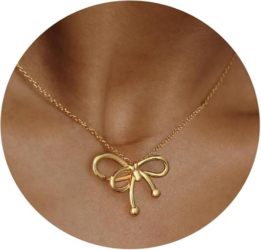 Dainty Gold Butterfly Bow Necklace for Women,18k Gold Plated Choker Necklaces for Women Waterproof & Daily & Simple, Gold Jewelry for Women