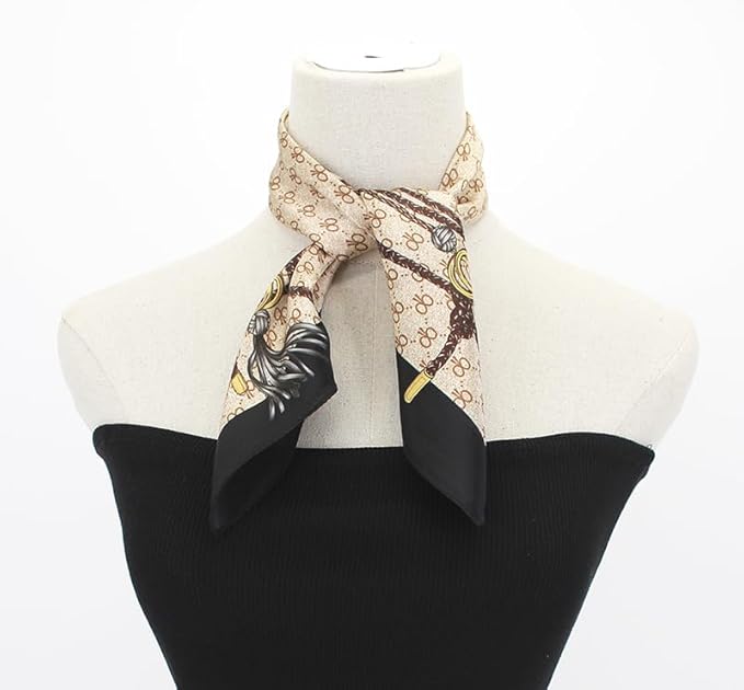 ANDANTINO 100% Pure Mulberry Silk Small Square Scarves -21'' x 21''- Digital Printed Neckerchief –Women Men Lightweight Scarf