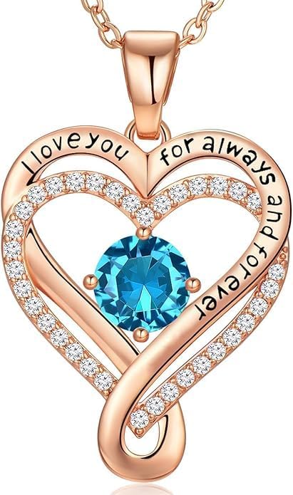 Birthstone Infinity Heart Necklace for Women Wife Girlfriend Mom Daughter Gifts S925 Silver Jewelry For Anniversary Rose Gold Gifts For Birthday Christmas Mothers Valentines Day