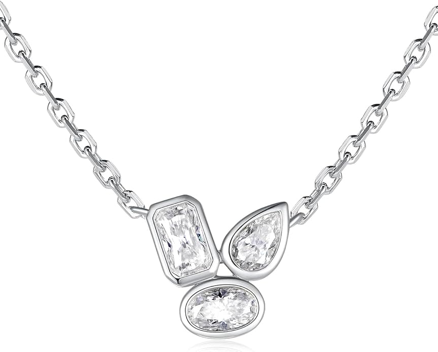 CYW Moissanite/Ruby/Sapphire/Emerald Dainty Pendant Necklace for Women, Novelty Design, Really Authentic Solid 925 Sterling Silver, 16"/18"/20" Adjustable, Birthday Anniversary Valentines Gift