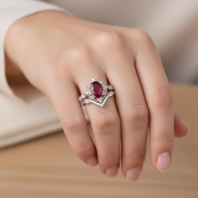 Oval Cut Vintage Gemstone Engagement Rings set for Women S925 Sterling Silver/10K/14K/18K Gold Birthstone Promise Anniversary Bridal Set Ring for her