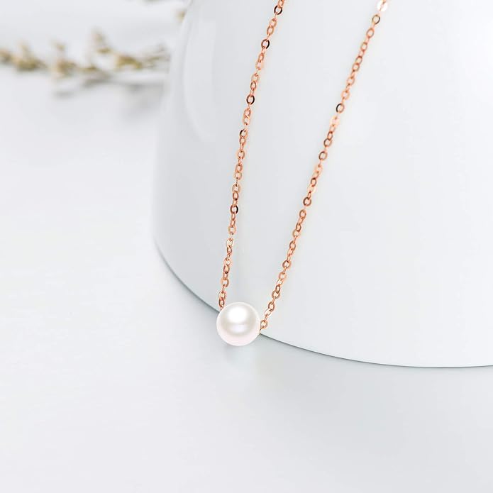 14K Solid Gold Pearl Necklace for Women, Real Freshwater Cultured Pearl Pendant Necklace 7.5mm Dainty Single Sliding Pearl Design Adjustable Necklaces Fine Jewelry Gift for Her, Mom, Wife 16"-18"