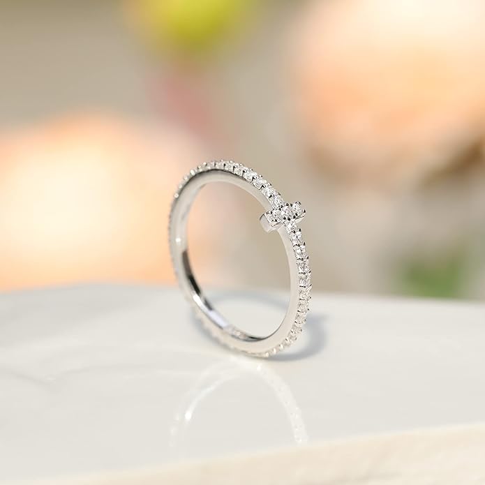 EAMTI 2mm Wedding Band Cubic Zirconia Half Eternity Stackable Brass Engagement Ring Size 3-13